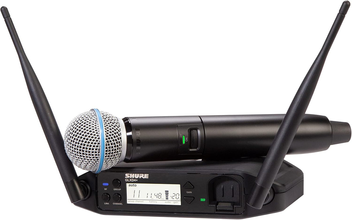 Shure GLXD24+/B58 Dual Band Pro Digital Wireless Microphone System - 12-Hour Battery Life, 100 ft Range | BETA 58A Handheld Vocal Mic, Single Channel Receiver (GLXD24+/B58-Z3)