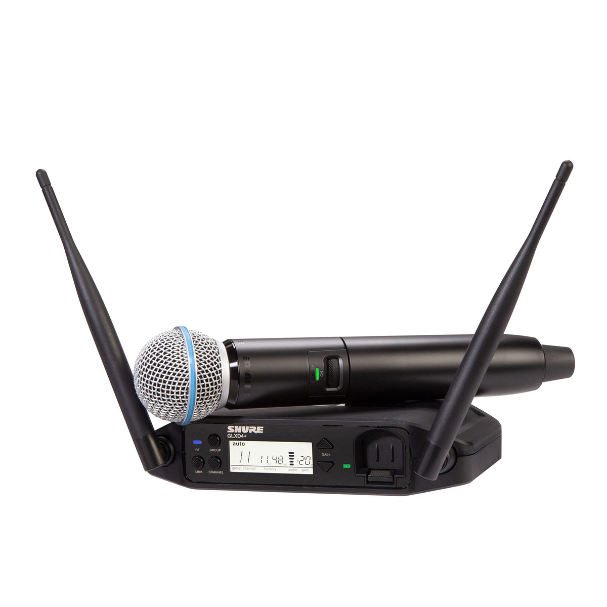 Shure GLXD24+/B87A Dual Band Pro Digital Wireless Microphone System – 12-Hour Battery, 100ft Range with BETA 87A Handheld Vocal Mic & Single Channel Receiver