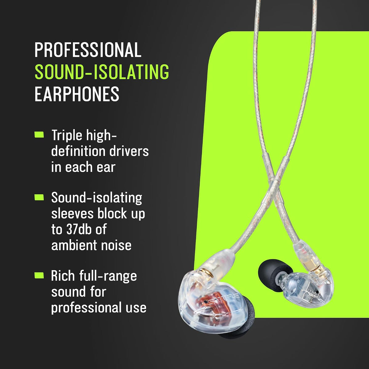 Shure SE535 PRO Sound Isolating Wired Earbuds - Clear