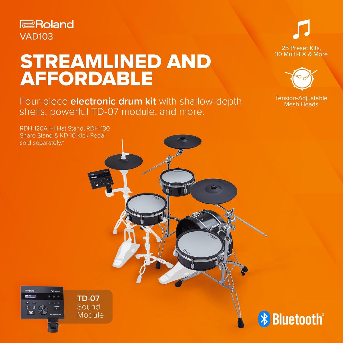 Roland VAD103 V-Drums Premium 4-Piece Electronic Acoustic Design Drum Kit