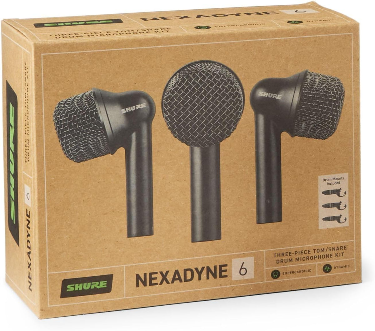 Shure Nexadyne 6 Tom/Snare Drum Microphone with Revonic Technology - Supercardioid Dynamic Mic for Pro Performance, Enhanced Isolation & Noise Reduction, Dual-Engine Transducers, Three Pack (NXN6-3PK)