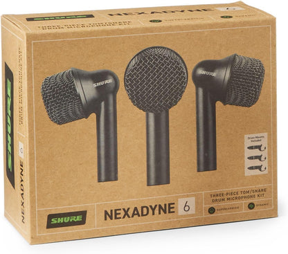 Shure Nexadyne 6 Tom/Snare Drum Microphone with Revonic Technology - Supercardioid Dynamic Mic for Pro Performance, Enhanced Isolation & Noise Reduction, Dual-Engine Transducers, Three Pack (NXN6-3PK)