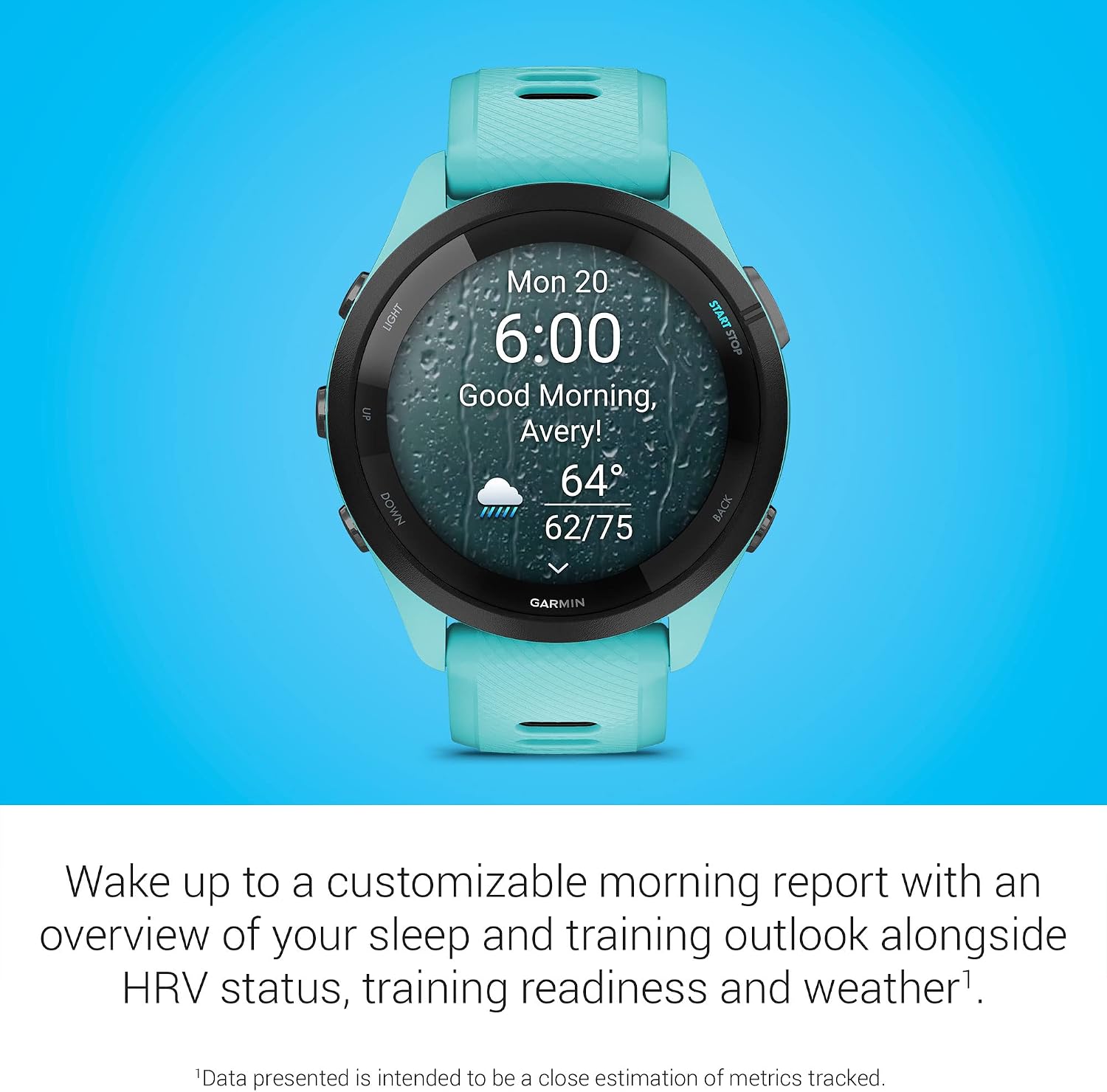 Garmin Forerunner® 265, Running Smartwatch, 46mm, Aqua/Black | Advanced Training Metrics & Recovery Insights, Music On Your Wrist, Garmin Coach, Daily Suggested Workouts