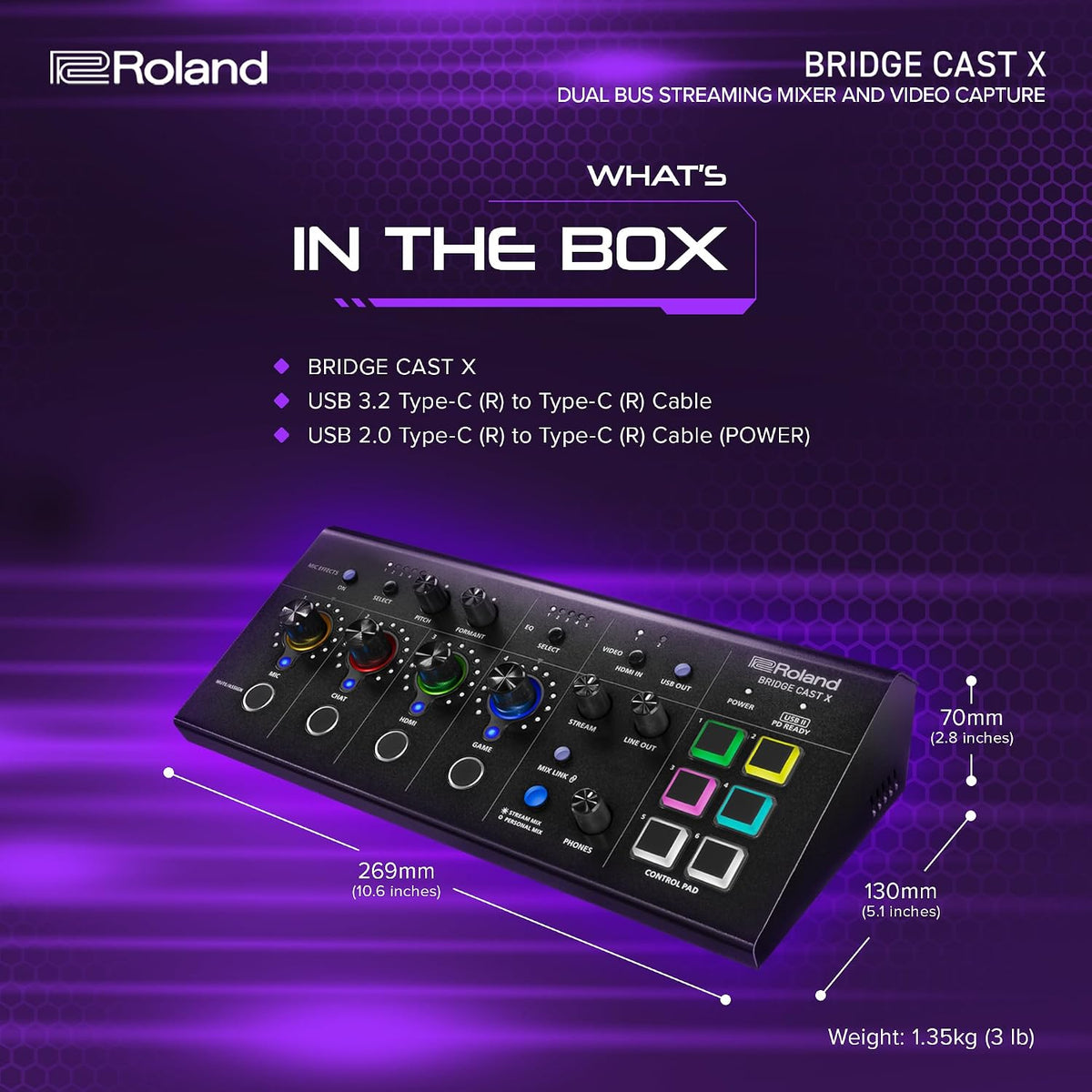 Roland BRIDGE CAST X Dual Bus Gaming Mixer & Video Capture | Pro Audio Streaming Interface for Online Gamers & More | 32-Bit Hardware DSP | USB-C Windows and Mac Connectivity | XLR Mic Support