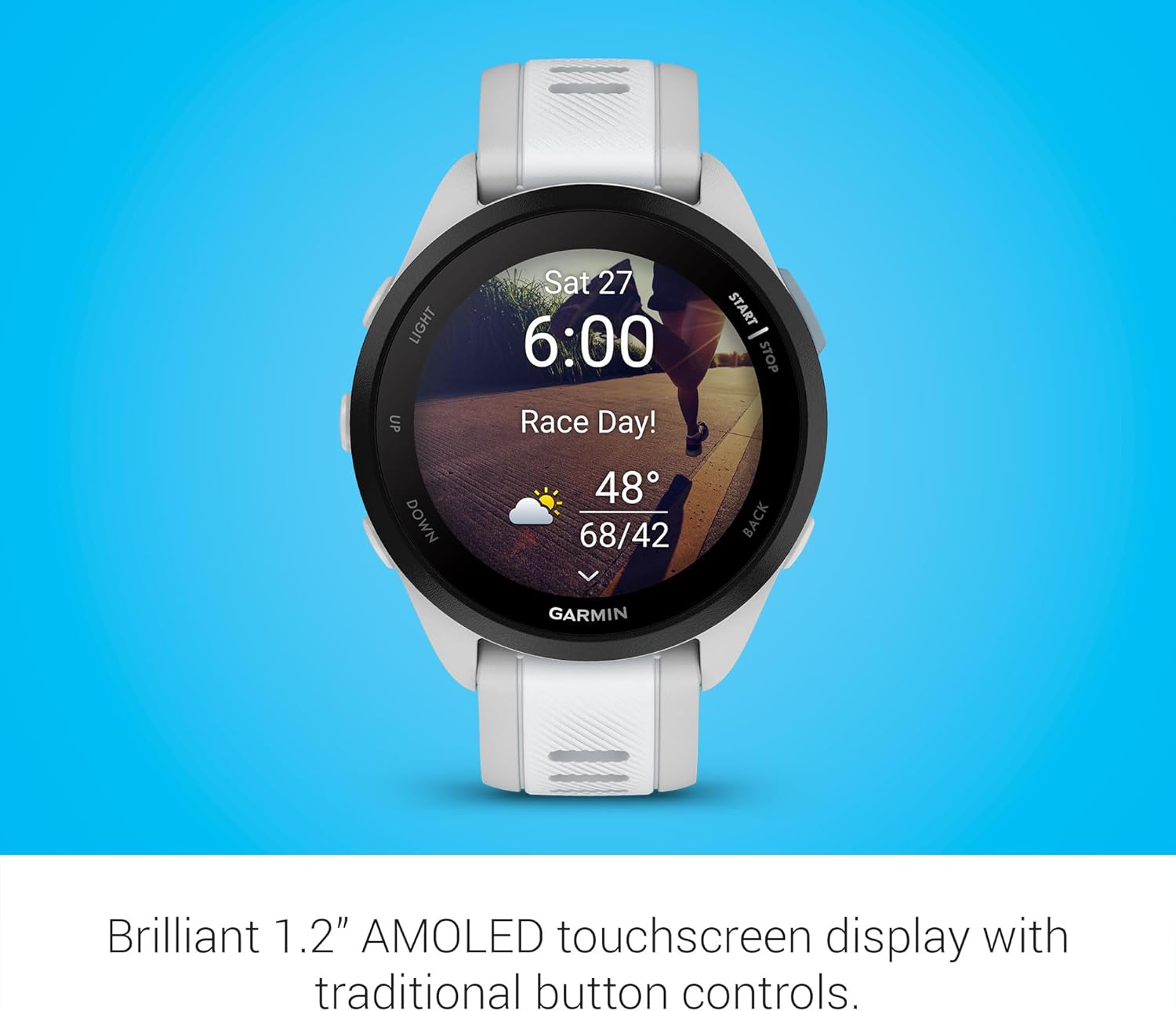 Garmin Forerunner® 165, Running Smartwatch, 43mm, Whitestone | Essential Training & Recovery Features, Built-In GPS for Distance, Pace & Speed, Garmin Coach, Daily Suggested Workouts