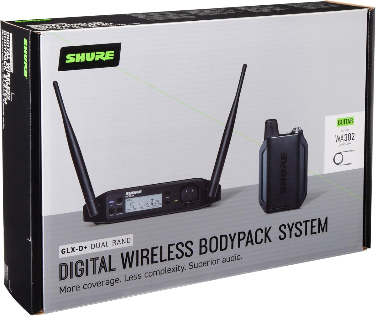 Shure GLXD14+ Dual Band Pro Digital Wireless System for Guitar and Bass - 12-Hour Battery Life, 100 ft Range | Includes 1/4" Jack Instrument Cable & Single Channel Receiver (GLXD14+-Z3)