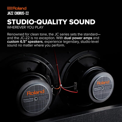 Roland JC-22 Jazz Chorus | Ultra-Compact Guitar Amplifier | Iconic JC Clean Tone | Signature Chorus Effect | Powerful 30-Watt Stereo Amp | Dual 6.5” Speakers | Enhances Pedals, Multi-FX & More