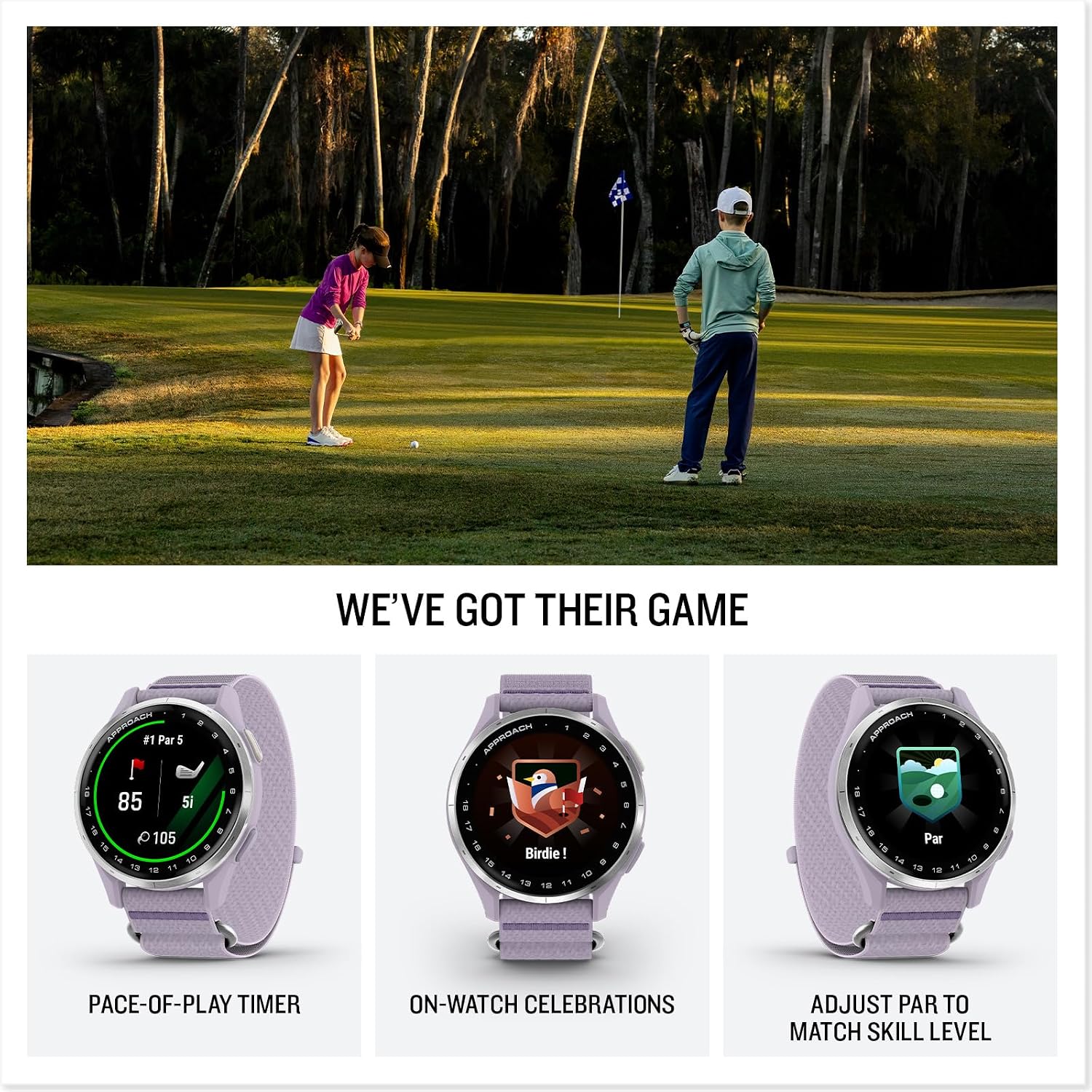 Garmin Approach® J1, Junior Golf Watch with GPS, 43mm, Lilac | Lightweight GPS Golf Watch Built for Junior Golfers, Simplified Interface, Tee-Off Guidance, Pace-of-Play Timer