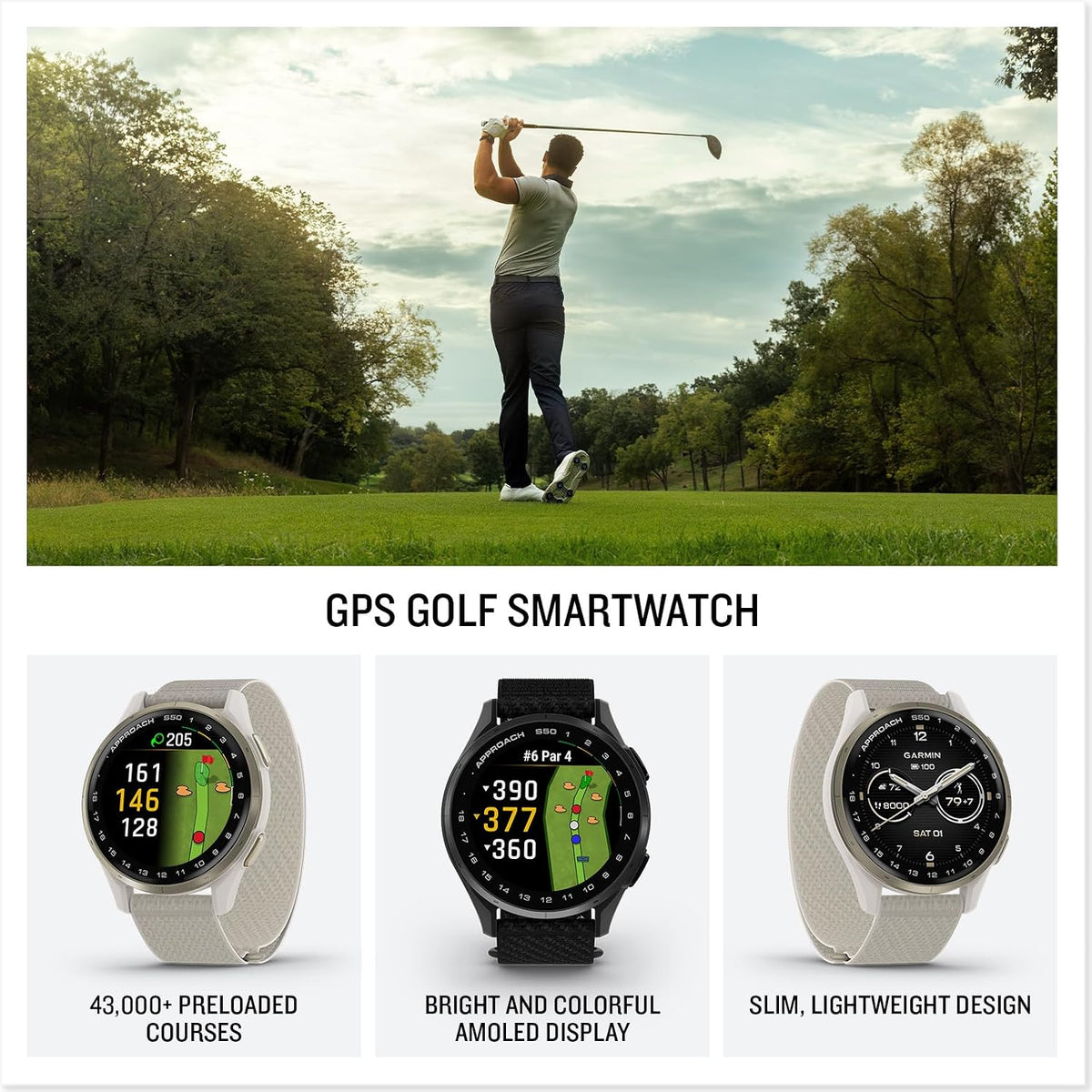 Garmin Approach® S50, Golf GPS Smartwatch, 43mm, Ivory