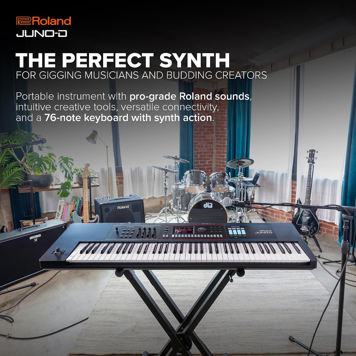 Roland JUNO-D7 Synthesizer | 76-Note Keyboard with Synth Action | ZEN-Core Engine with Over 3800 Onboard Sounds | Intuitive Creative Tools | USB-C Audio/MIDI Interface for Mobile & Computers