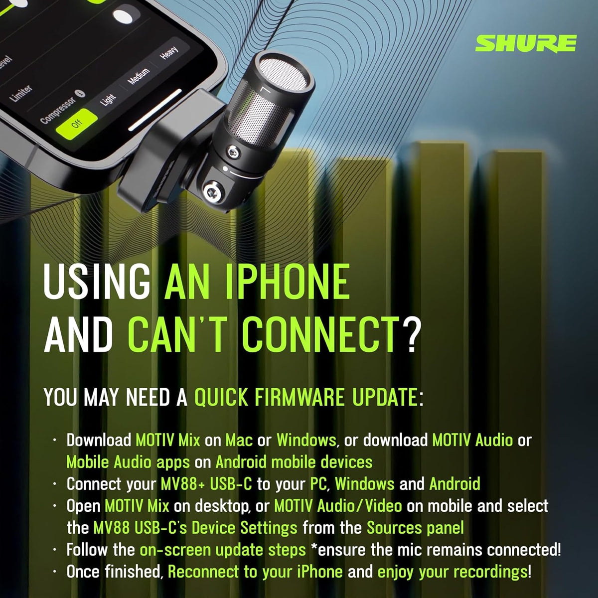 Shure MV88 USB-C Microphone for Mobile Recording - Black