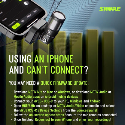 Shure MV88 USB-C Microphone for Mobile Recording - Black