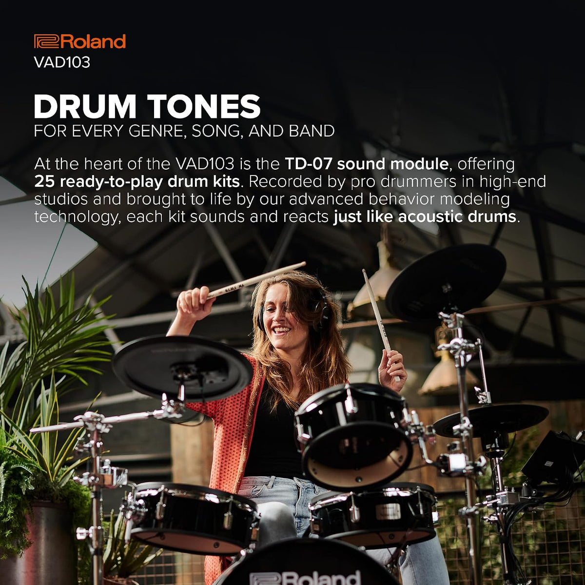 Roland VAD103 V-Drums Premium 4-Piece Electronic Acoustic Design Drum Kit