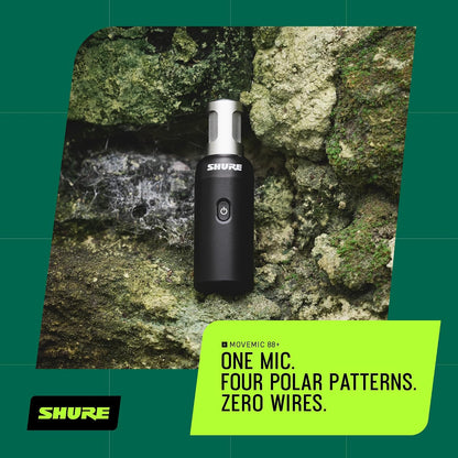 Shure MoveMic 88+ Wireless Stereo Microphone for iPhone & Android - Portable Video Recording Mic with 4 Polar Patterns, DSP Audio Controls & Direct-to-Phone Connectivity, Black