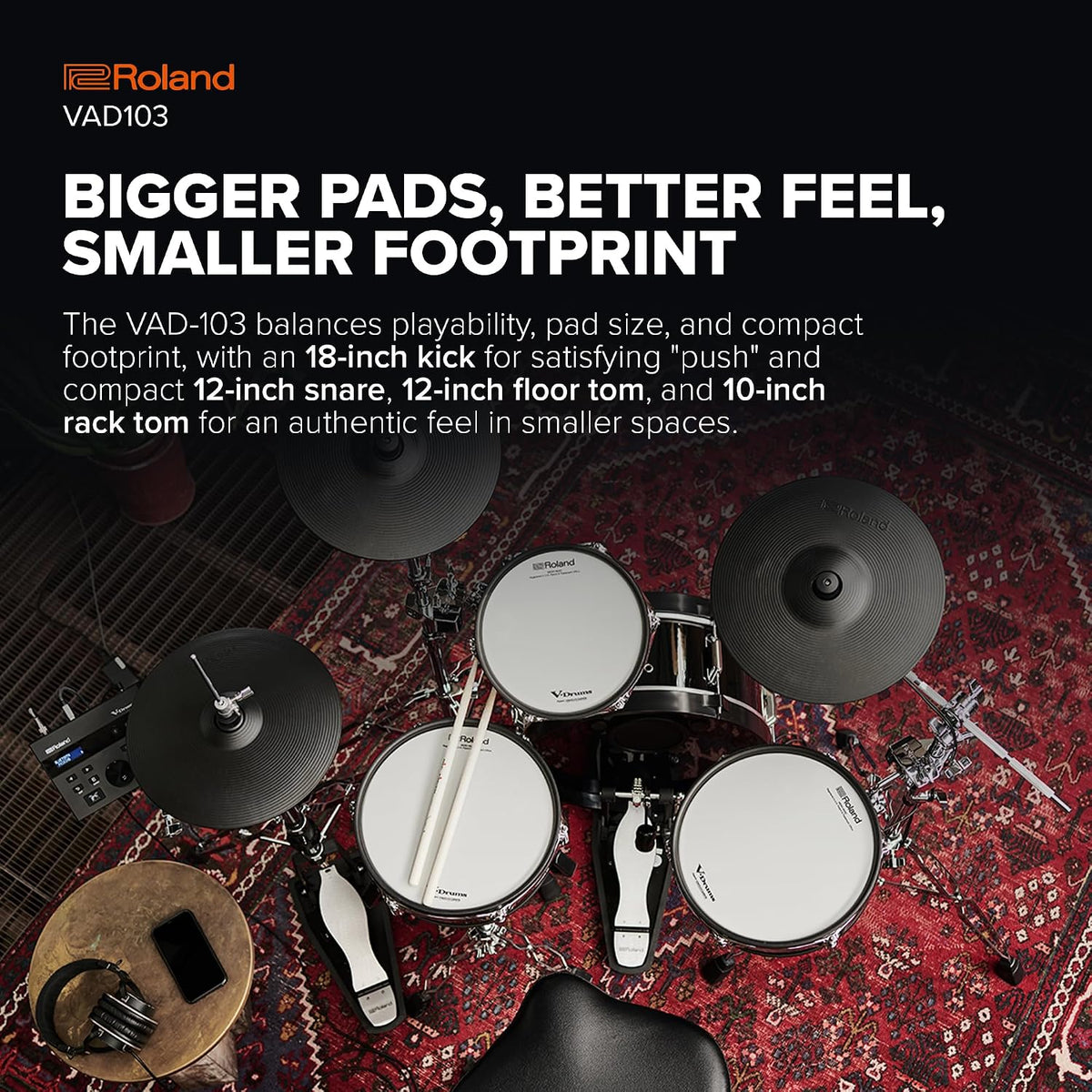 Roland VAD103 V-Drums Premium 4-Piece Electronic Acoustic Design Drum Kit