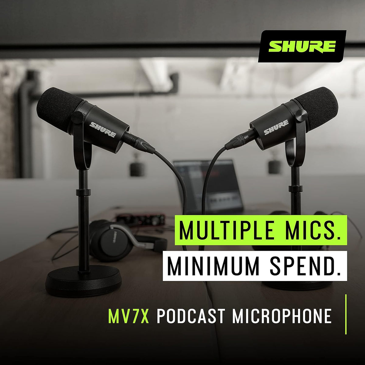 Shure MV7X XLR Dynamic Podcast & Recording Microphone - Black