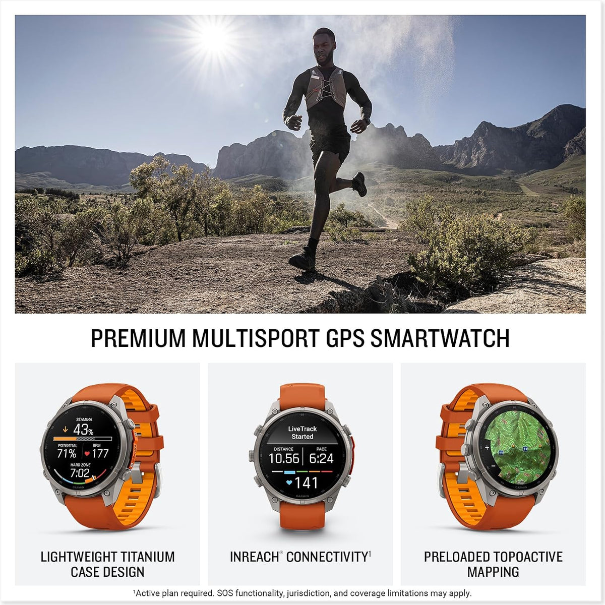 Garmin fēnix® 9 Pro, inReach®, Titanium, 47mm, Autumn Orange/Spark Orange