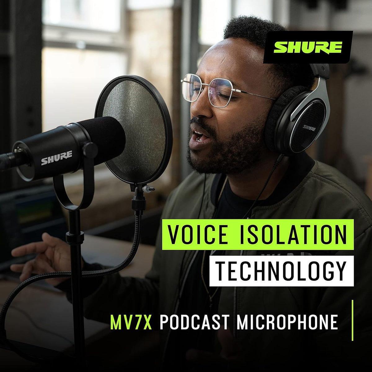 Shure MV7X XLR Dynamic Podcast & Recording Microphone - Black