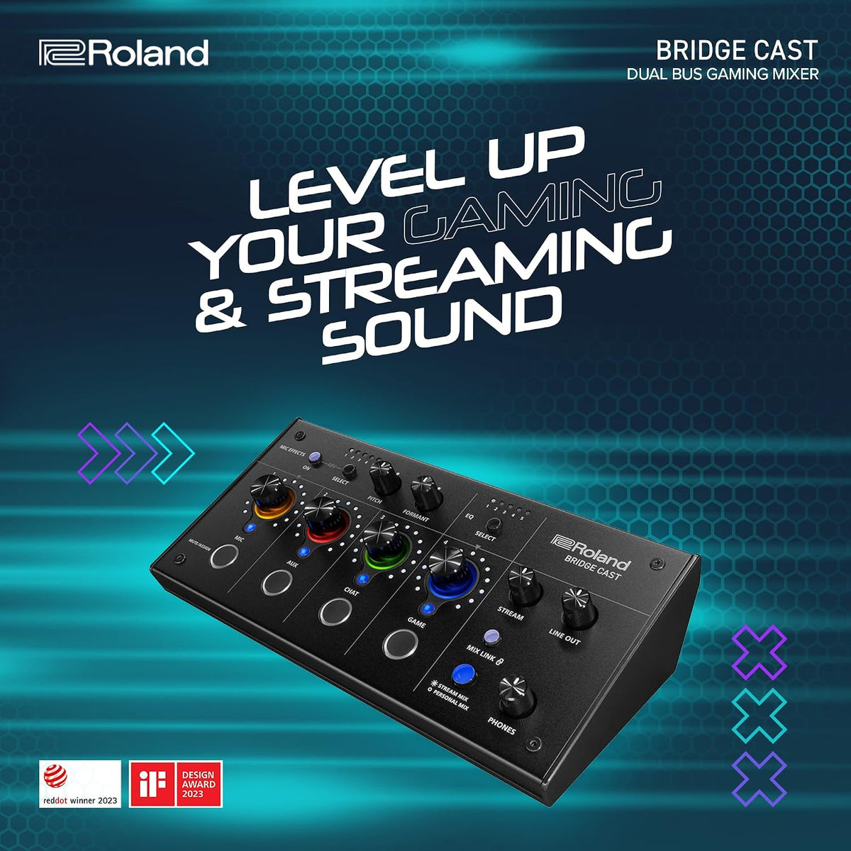 Roland BRIDGE CAST Dual Bus Gaming Mixer | Pro Audio Streaming Interface and Mixer for Online Gamers | 32-Bit Hardware DSP | USB-C Windows & Mac Connectivity | XLR Input for Mics | Black