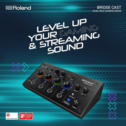 Roland BRIDGE CAST Dual Bus Gaming Mixer | Pro Audio Streaming Interface and Mixer for Online Gamers | 32-Bit Hardware DSP | USB-C Windows & Mac Connectivity | XLR Input for Mics | Black