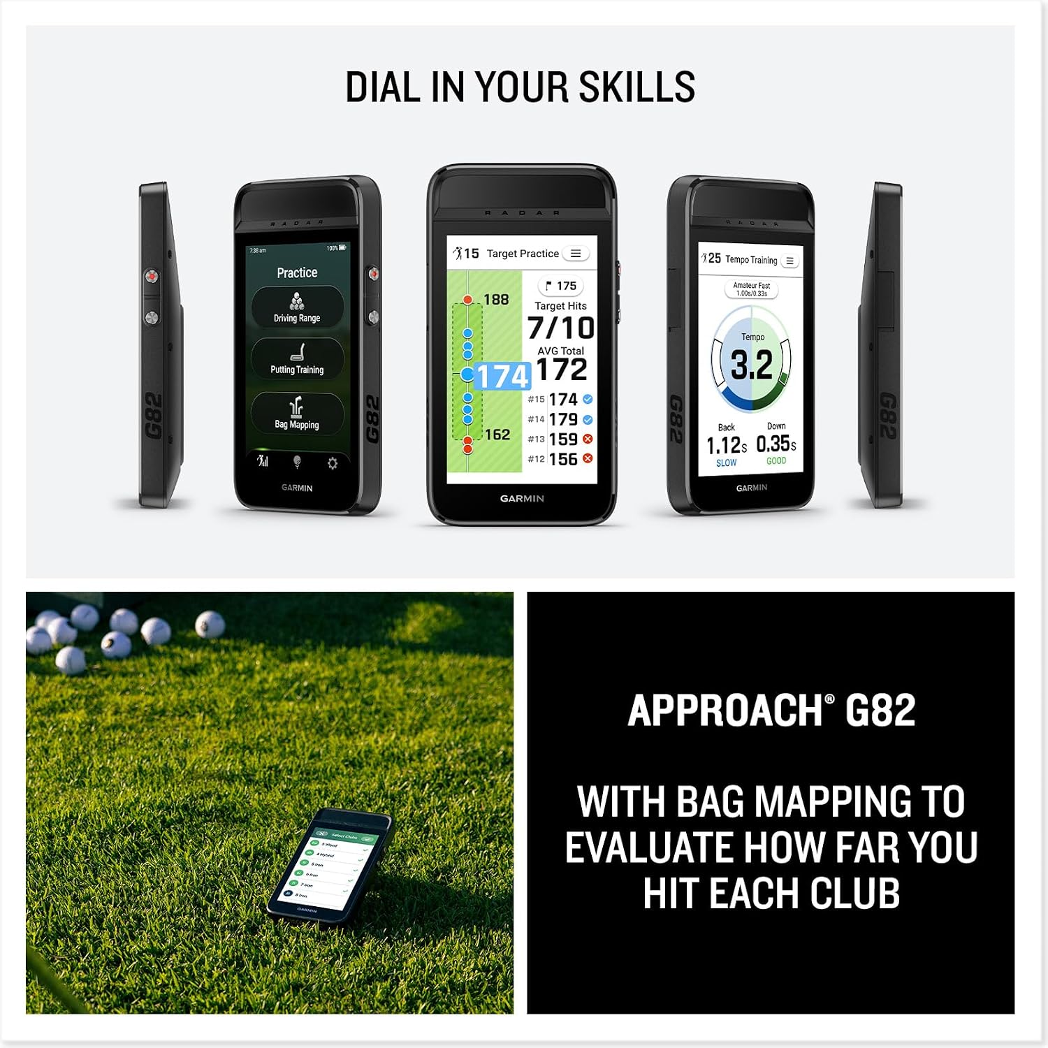 Garmin Approach® G82, Portable Golf Launch Monitor & Premium GPS Handheld | Large 5" High-Resolution Touchscreen Display, Integrated Launch Monitor, Putting Metrics, 43,000+ Preloaded Courses
