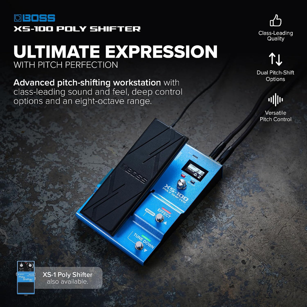 BOSS XS-100 Poly Shifter | Advanced Pitch Shifting Workstation | Class-Leading Sound | Total Pitch Control for Guitar/Bass Across 8 Octaves | Onboard Pedal & Display | 30 Memories for Saving Setups