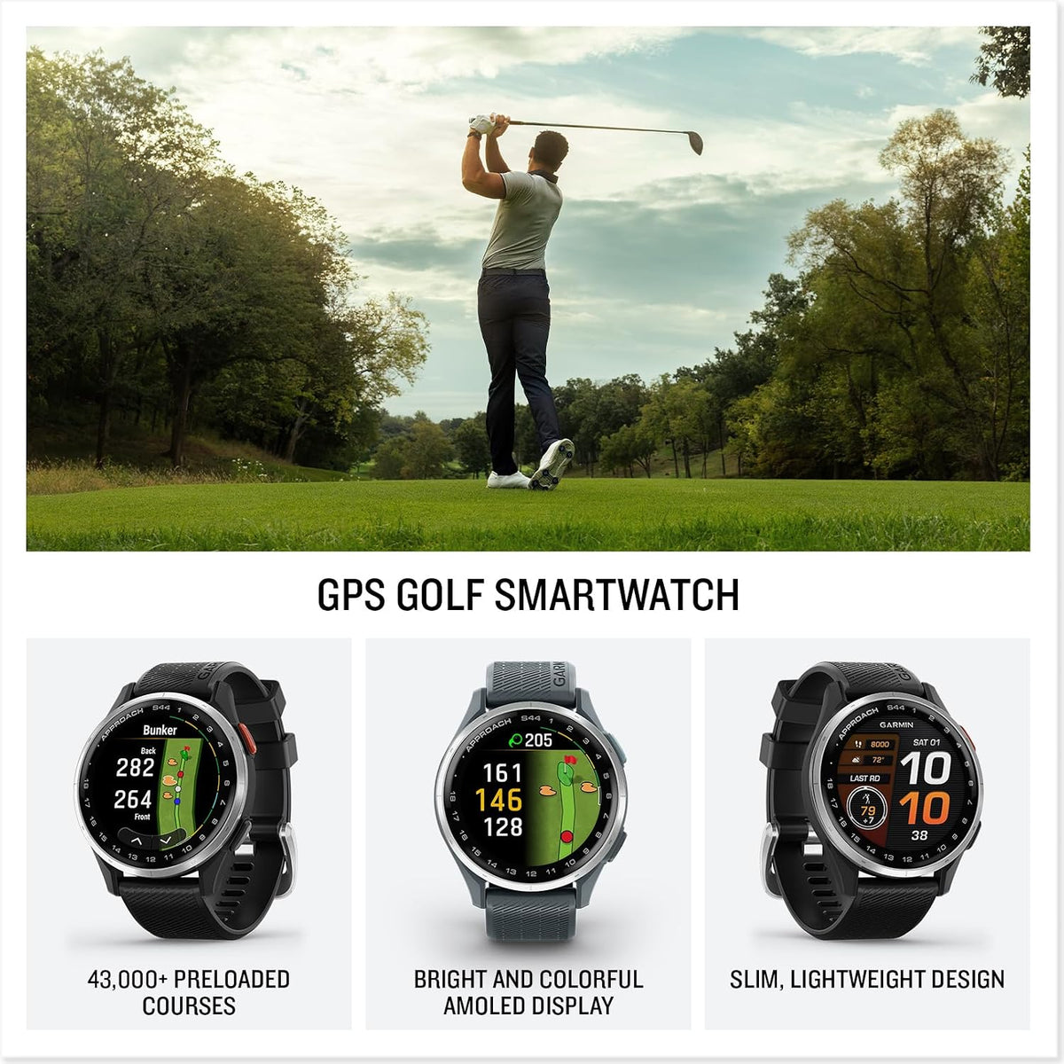 Garmin Approach® S44, Golf GPS Smartwatch, 43mm, Black