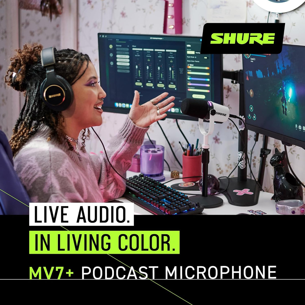 Shure MV7+ USB-C & XLR Podcast Dynamic Microphone - White