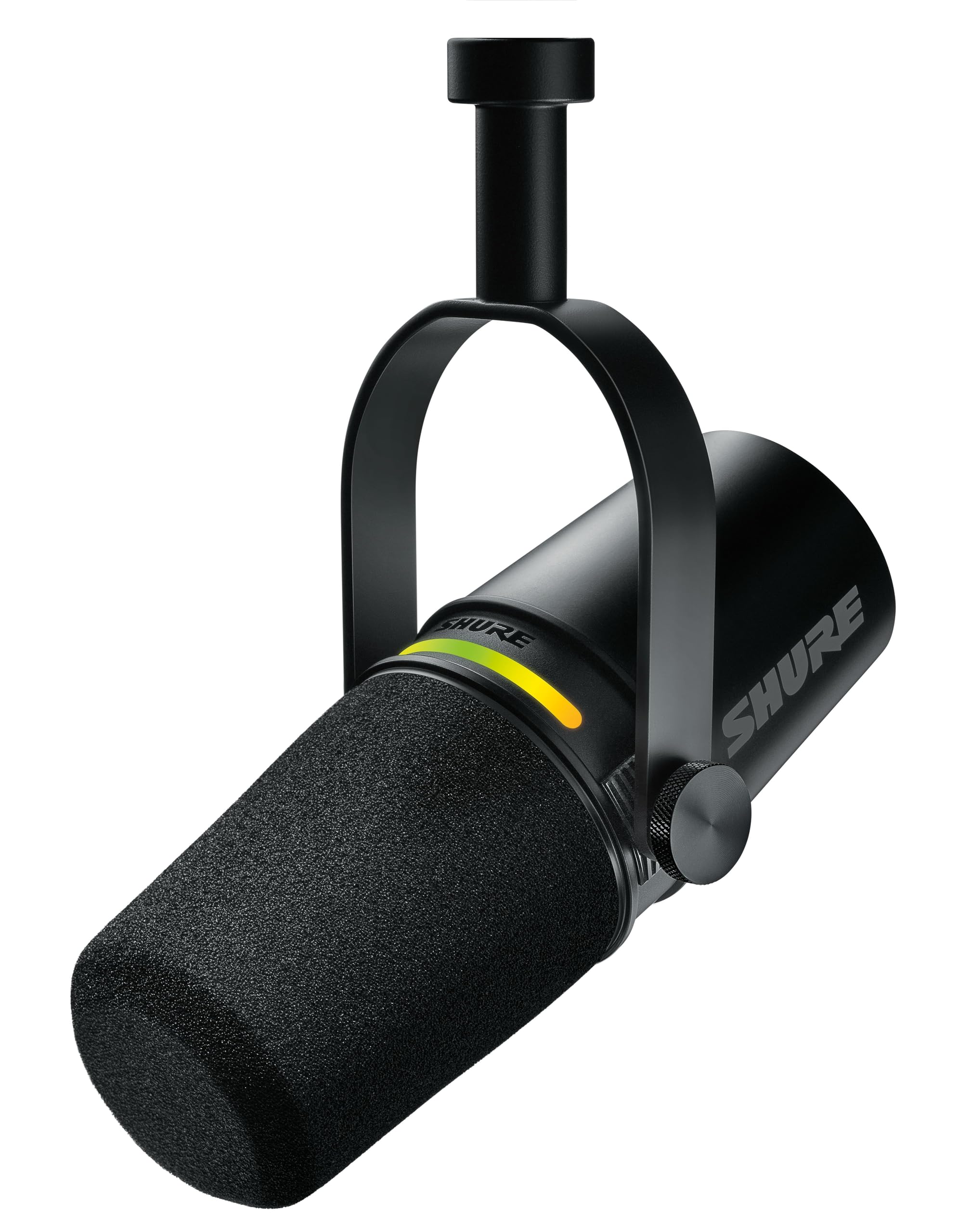 Shure MV7+ Podcast Dynamic Microphone with Stand – OBS Certified, Enhanced Audio, LED Panel, USB-C & XLR Outputs, Auto Level Mode, Digital Pop Filter – for Podcasting, Streaming, and Recording, Black