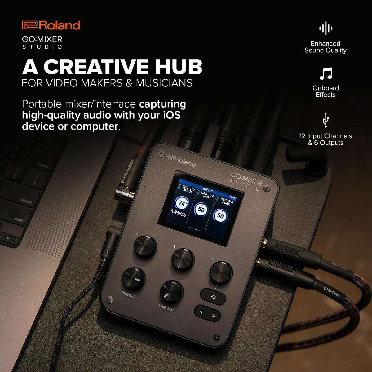 Roland GO:MIXER STUDIO | Portable Multi-Channel Mixer & Audio Interface | Perfect for Content Creators & Musicians | Studio-Grade Audio Quality | Onboard FX