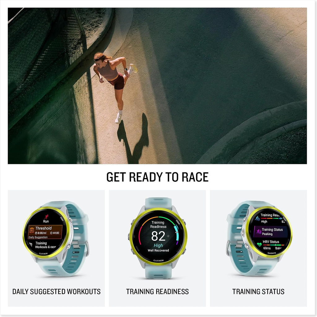 Garmin Forerunner® 570, 47mm, Aluminum, Whitestone/Turquoise | Advanced GPS Running & Triathlon Smartwatch, AMOLED Display, Training & Recovery Features