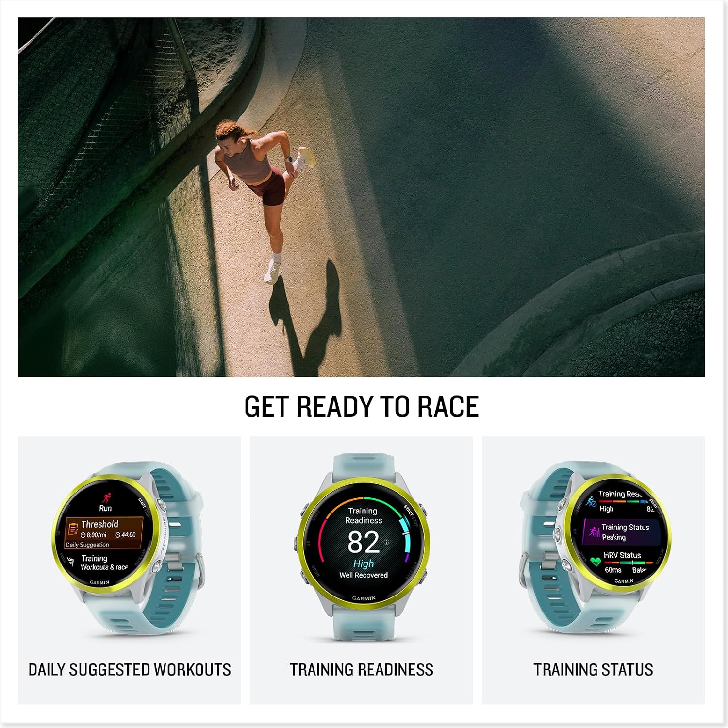 Garmin Forerunner® 570, 47mm, Aluminum, Whitestone/Turquoise | Advanced GPS Running & Triathlon Smartwatch, AMOLED Display, Training & Recovery Features