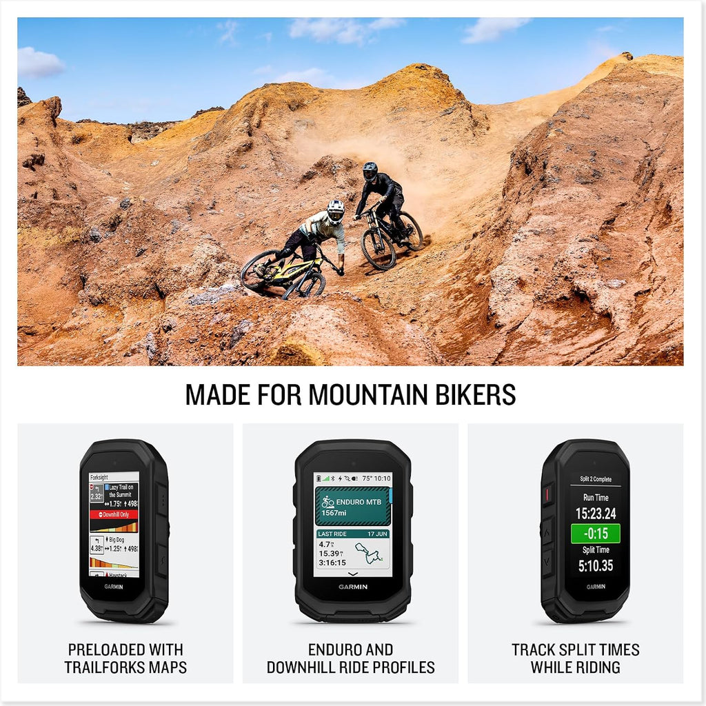 Garmin Edge® MTB, Rugged GPS Bike Computer, Mountain Biking Metrics | Enduro & Downhill Ride Profiles, Automatically Track Split Times While Riding, Full-Color Preloaded Trail Maps