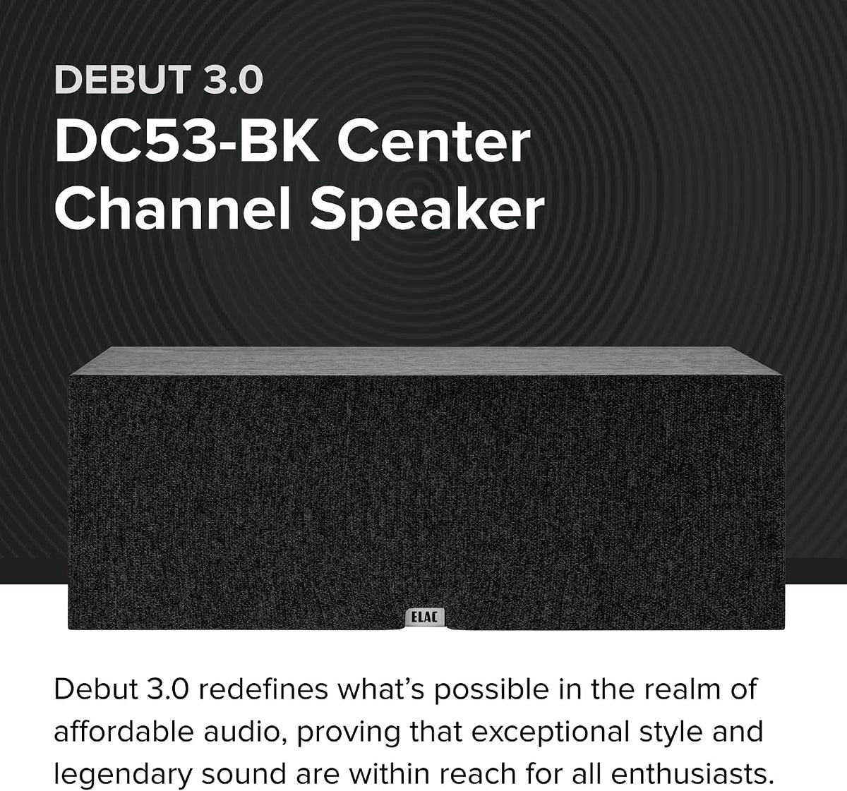 ELAC Debut 3.0 DC53-BK Center Channel Speaker, Black Ash - 1” Aluminum Dome Tweeter & Dual 5.25” Aramid Fiber Woofers - 2-Way Bass Reflex - 57Hz to 38KHz Response