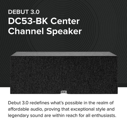 ELAC Debut 3.0 DC53-BK Center Channel Speaker, Black Ash - 1” Aluminum Dome Tweeter & Dual 5.25” Aramid Fiber Woofers - 2-Way Bass Reflex - 57Hz to 38KHz Response