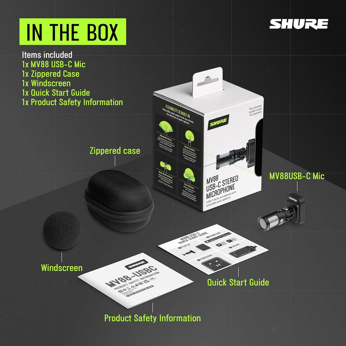 Shure MV88 USB-C Microphone for Mobile Recording - Black