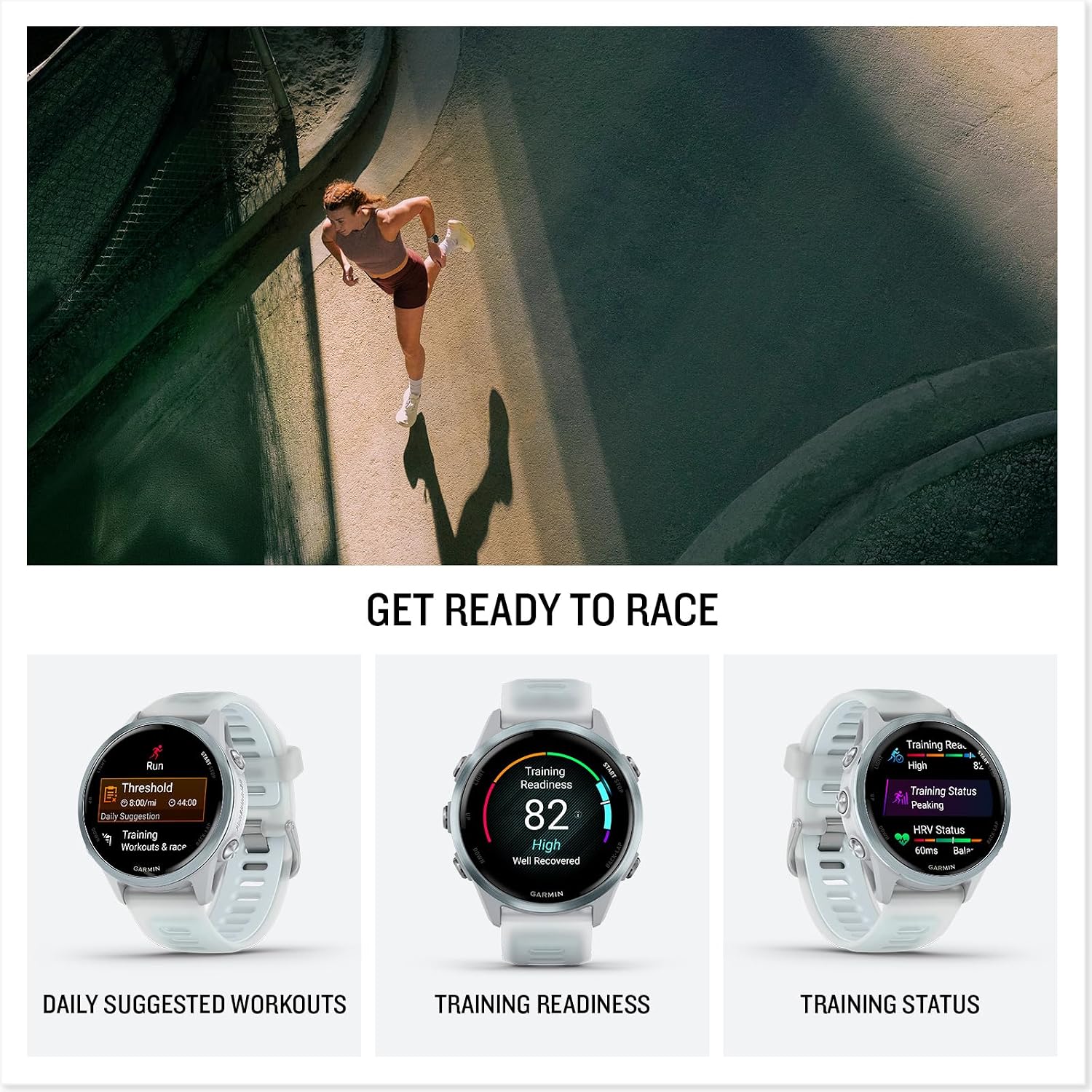 Garmin Forerunner® 570, 42mm, Aluminum, Whitestone/Cloud Blue | Smaller-Sized Advanced GPS Running & Triathlon Smartwatch, AMOLED Display, Training & Recovery Features
