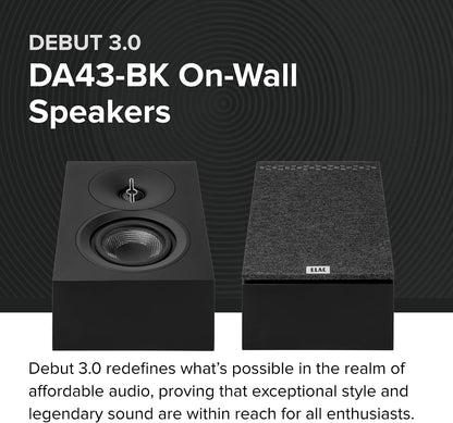 ELAC Debut 3.0 DA43-BK Atmos-Enabled On-Wall Speakers, Black Ash (Pair) - 1” Aluminum Dome Tweeter & 4” Aramid Fiber Woofer - 2-Way Bass Reflex - 48Hz to 38KHz Response