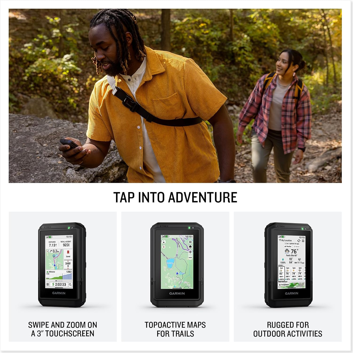 Garmin eTrex® Touch, Rugged Essential GPS Handheld Navigator | Color Touchscreen, Preloaded Maps, Long Battery Life, Plan & Review Trips, Built Tought & Weather-Resistant
