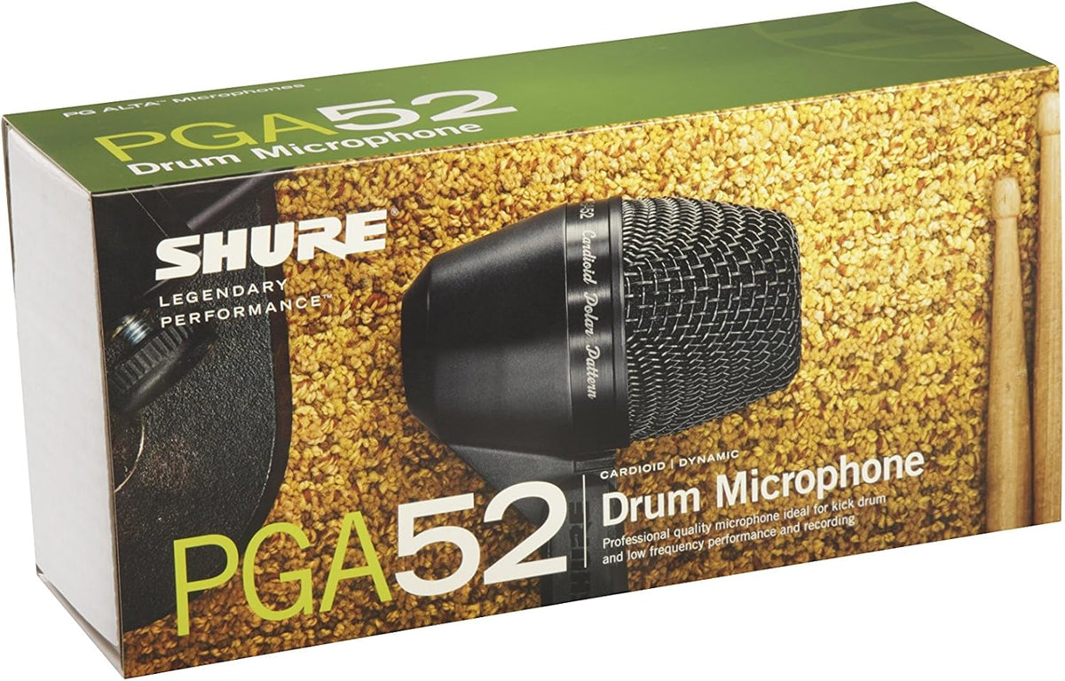 Shure PGA52 Dynamic Microphone - Swivel-Mount Kick-Drum with Cardioid Pick-up Pattern, No Cable (PGA52-LC)