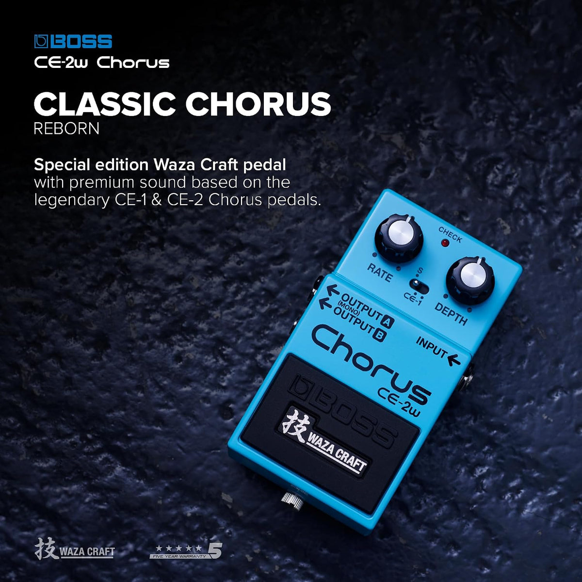 BOSS CE-2W Chorus Premium Waza Craft Guitar Effect Pedal with Analog Circuitry