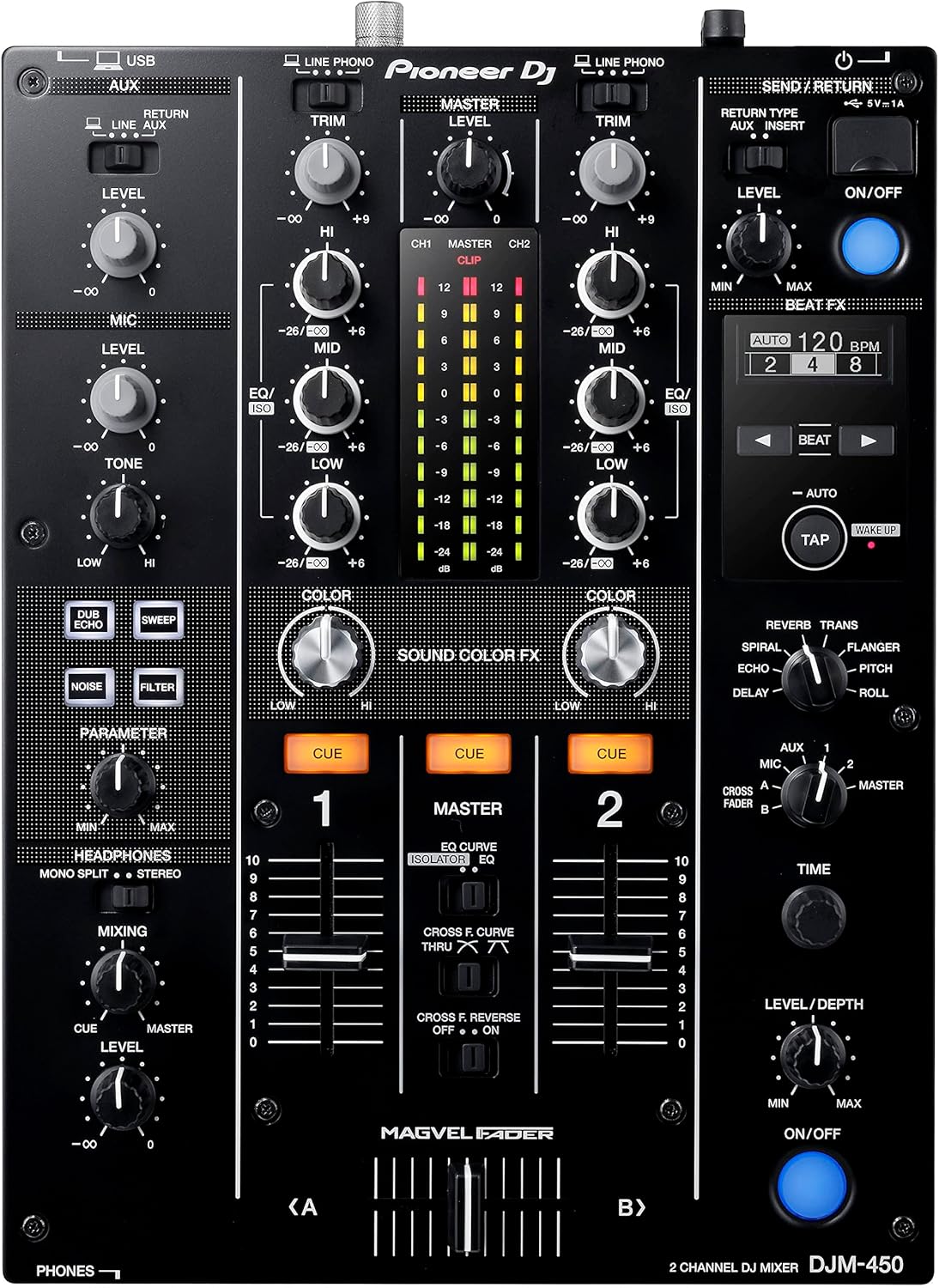 Pioneer DJ DJM-450 2-Channel DJ Mixer, Beat FX, DVS, rekordbox