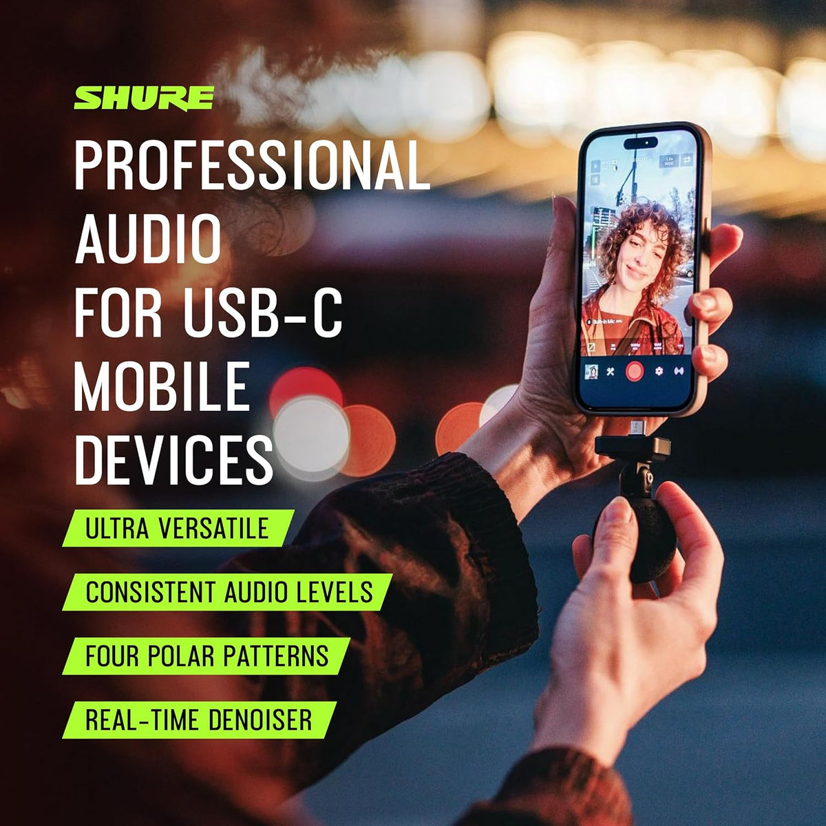 Shure MV88 USB-C Microphone for Mobile Recording - Black