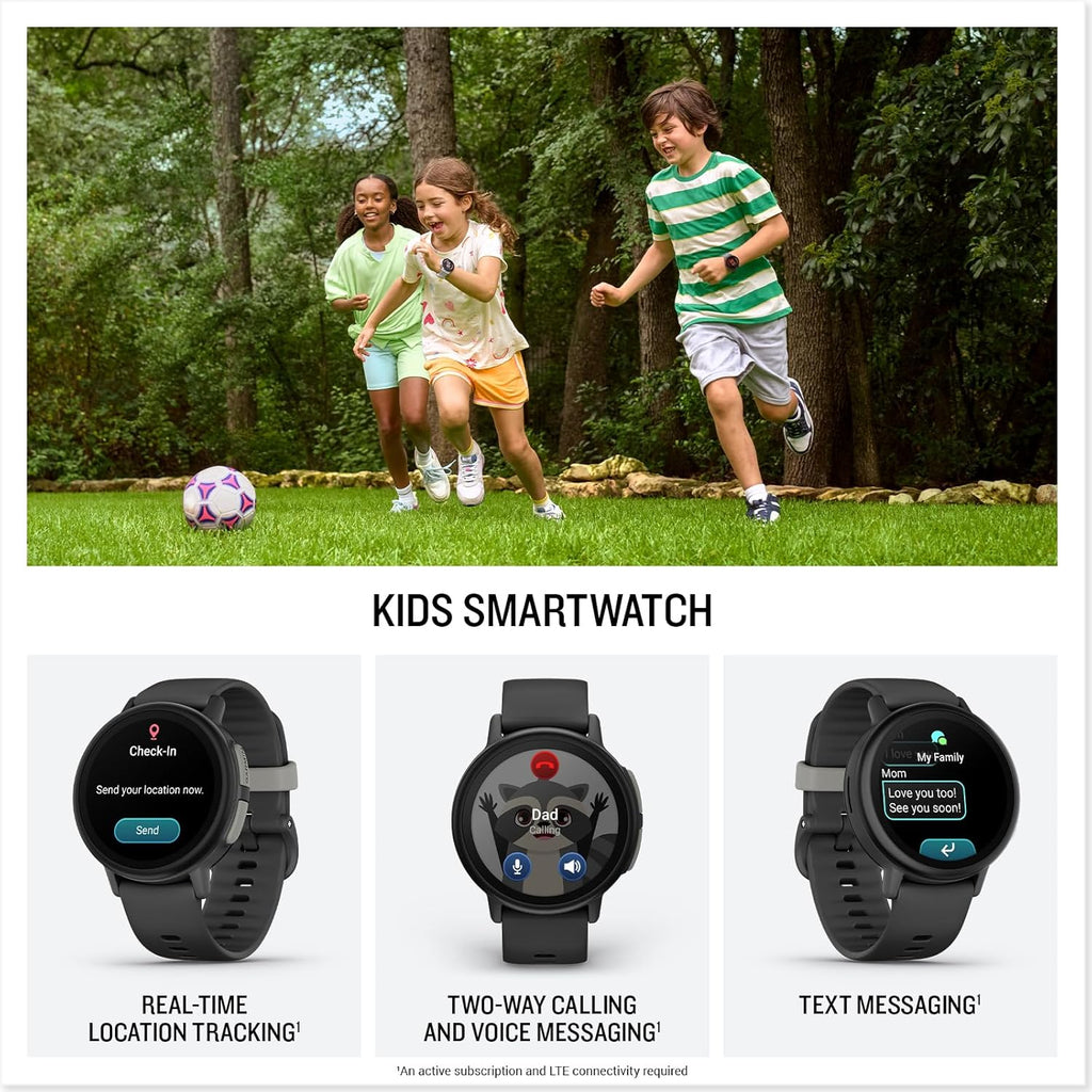 Garmin Bounce™ 2, Kids Smartwatch, Calling & Texting, 43mm, Slate Gray | Two-Way Calling, Voice Messaging, Text Messaging, Real-Time Location Tracking, Active Subsciption Required for LTE Features