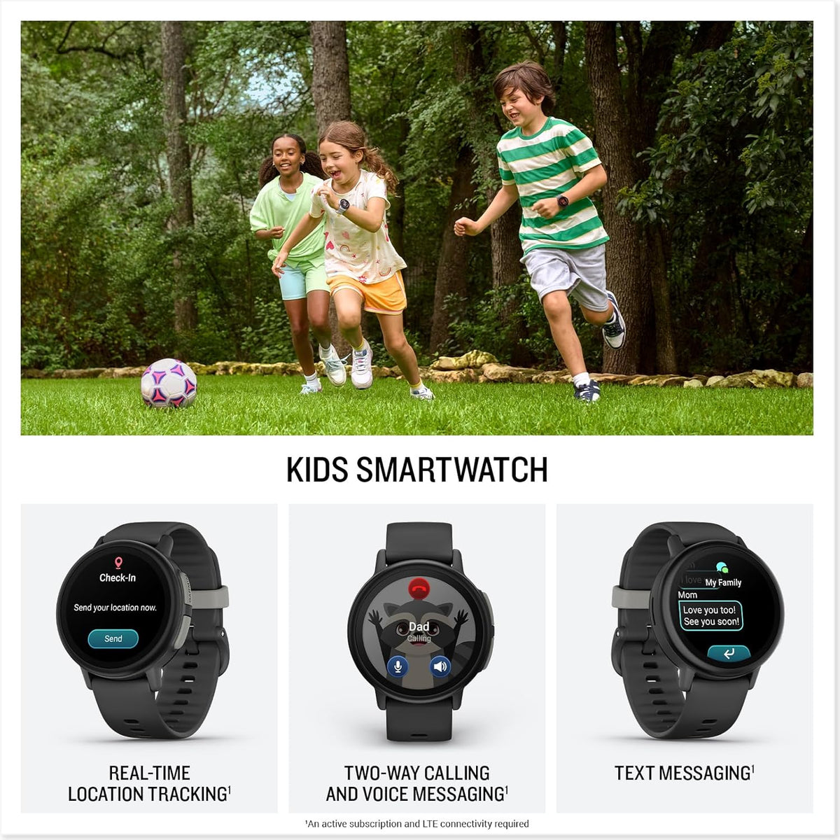 Garmin Bounce™ 2, Kids Smartwatch, Calling & Texting, 43mm, Slate Gray | Two-Way Calling, Voice Messaging, Text Messaging, Real-Time Location Tracking, Active Subsciption Required for LTE Features