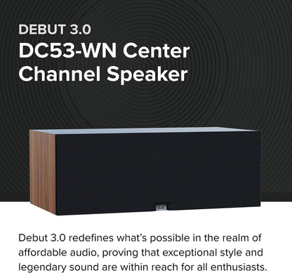 ELAC Debut 3.0 DC53-WN Center Channel Speaker, Walnut - 1” Aluminum Dome Tweeter & Dual 5.25” Aramid Fiber Woofers - 2-Way Bass Reflex - 57Hz to 38KHz Response