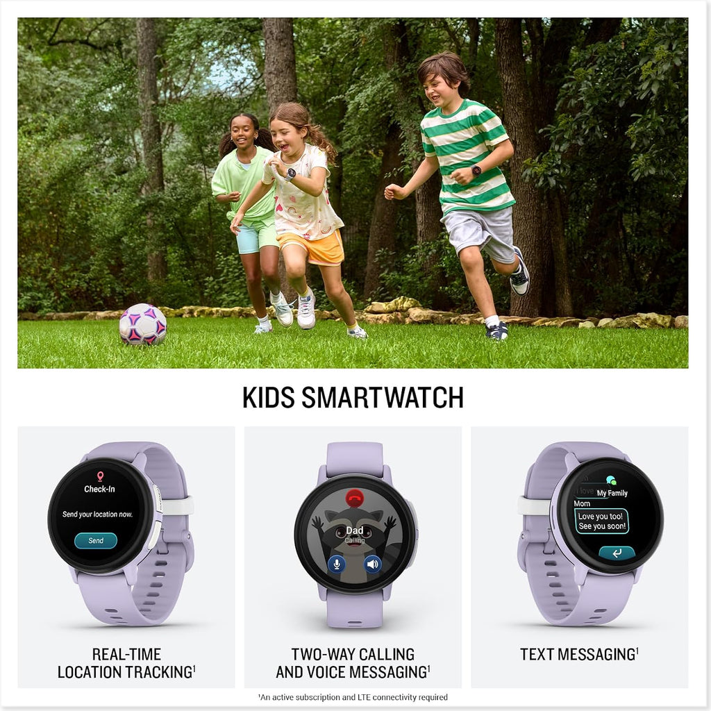 Garmin Bounce™ 2, Kids Smartwatch, Calling & Texting, 43mm, Light Purple | Two-Way Calling, Voice Messaging, Text Messaging, Real-Time Location Tracking, Active Subsciption Required for LTE Features