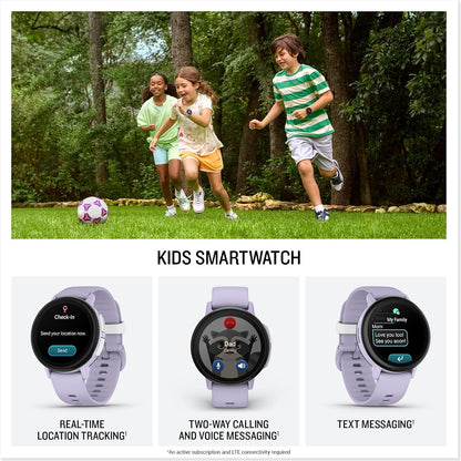 Garmin Bounce™ 2, Kids Smartwatch, Calling & Texting, 43mm, Light Purple | Two-Way Calling, Voice Messaging, Text Messaging, Real-Time Location Tracking, Active Subsciption Required for LTE Features