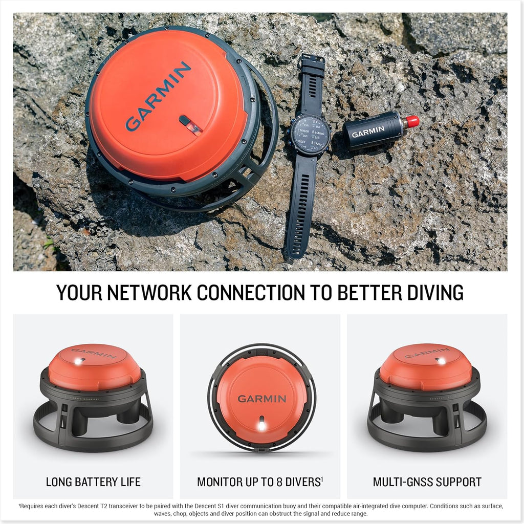 Garmin Descent™ S1 Buoy, Diver Communication & Monitoring | SubWave™ Sonar Messaging, Remote Diver Monitoring, Two-Way Messaging, Diver Location Tracking, Post-Dive Review