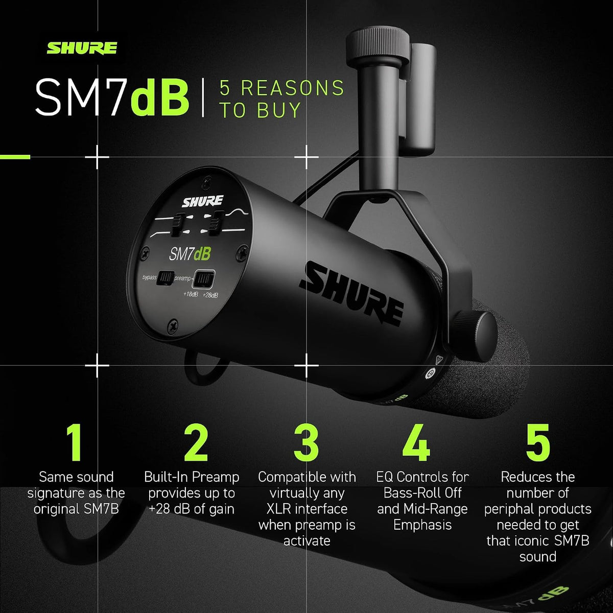 Shure SM7dB Dynamic Vocal Mic with Preamp for Streaming - Black